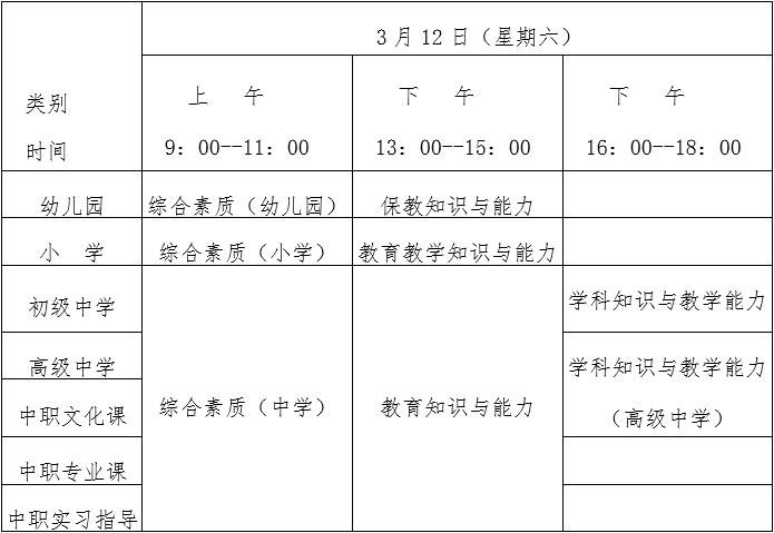 云南省教师资格考试时间